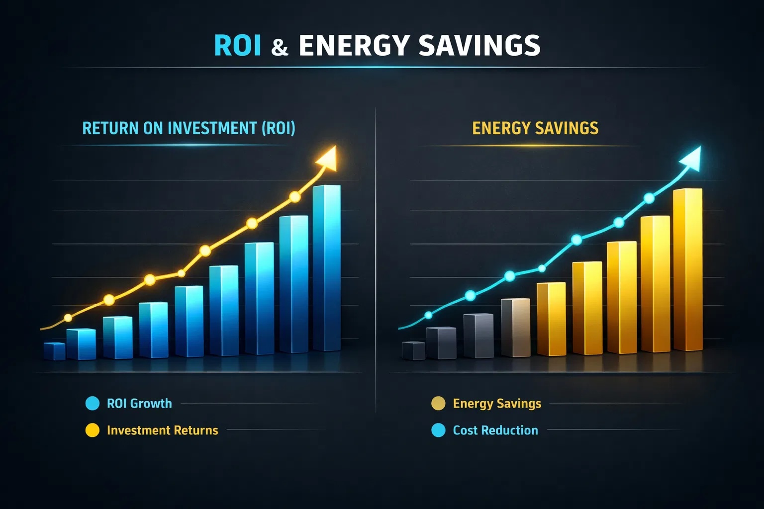 ROI and Energy Savings chart showing investment returns and cost reduction